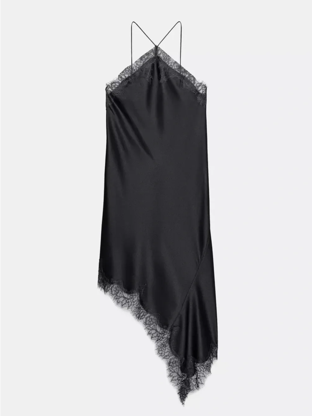 Zara ZW COLLECTION Black ASYMMETRIC LACE SATIN DRESS Size L - Picture 3 of 7